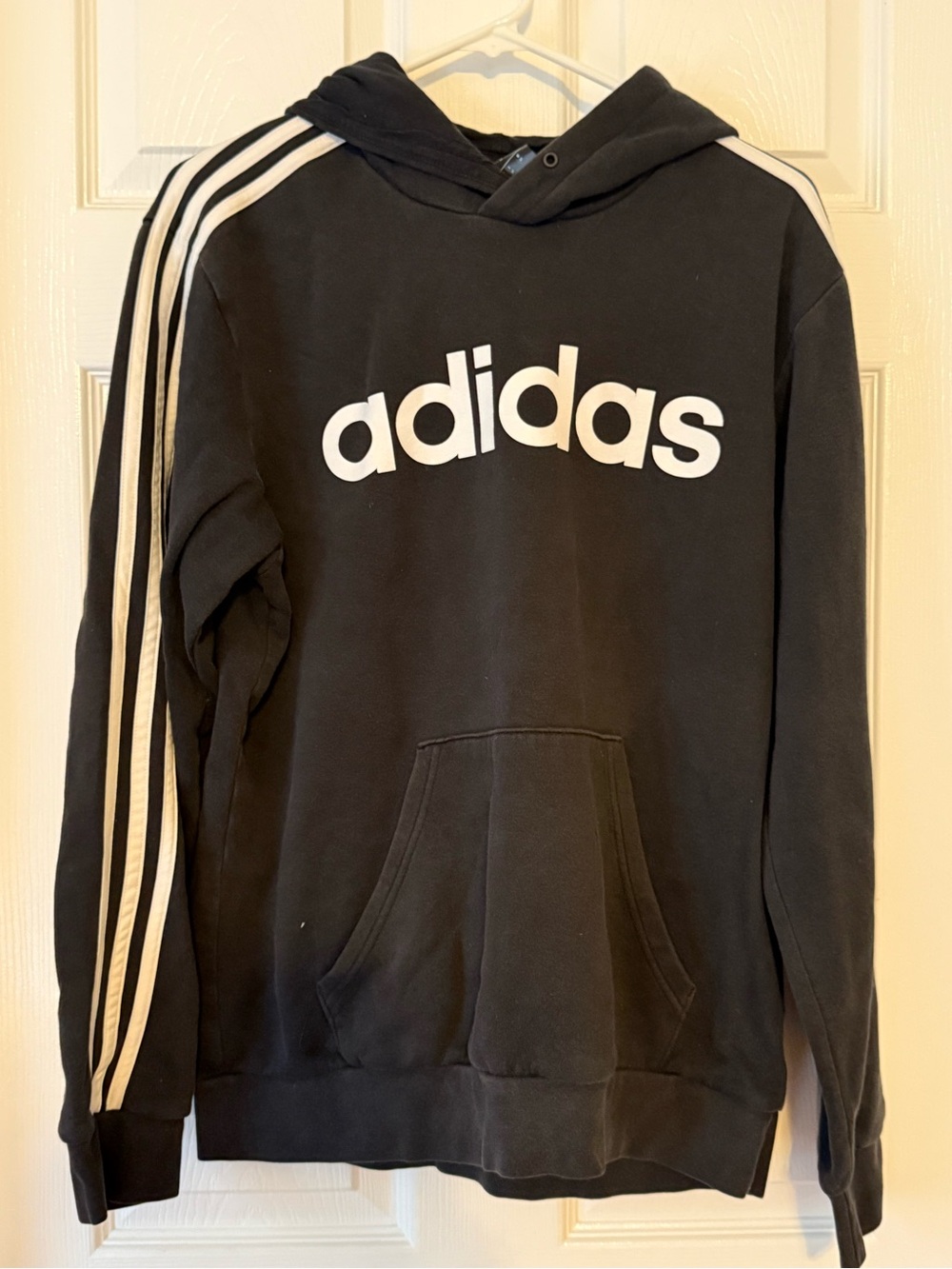 adidas Black Crewneck Sweatshirt with White Logo and Shoulder Stripes